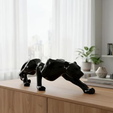 Imagem de Estátua Pantera negra Felino geometrica Enfeite moderno Luxo Casa resina 37 cm