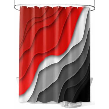 Imagem de Cortina de chuveiro gradiente abstrata de praia cinza vermelha, linhas geométricas modernas, impermeável, lavável, conjunto de cortinas de banheiro para decoração de banheiro, 182 x 182 cm de