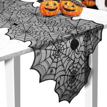 Imagem de Caminho de mesa de Halloween, corredores de mesa de teia de aranha de renda preta para decoração de Halloween/decoração de jantar de festa 45 x 182 cm