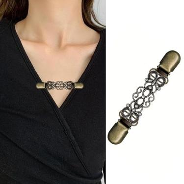 Imagem de 1 peça de suéter retrô com estampa de flor, clipe de xale para mulheres, elegante vestido de metal, cardigã fivela para decoração de roupas, bronze estilo 2