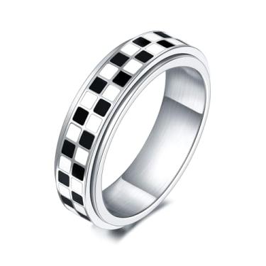 Imagem de Daisy Bloom Anel fidget xadrez banhado a ouro 18K para adultos, joia giratória de aço inoxidável, presente para alívio de ansiedade e estresse para mulheres/homens, 9, Aço inoxidável, Sem pedra