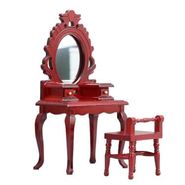 Imagem de Conjunto de toucador Dollhouse em miniatura 1:12 com espelho e cadeira, madeira