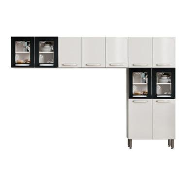 Imagem de Cozinha Compacta Evidence 3 Peças (2 Armários + 1 Paneleiro) Cpt55 Branco/Preto - Bertolini