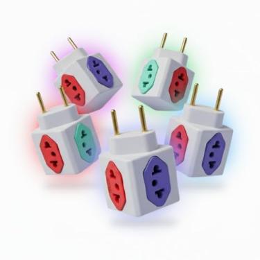 Imagem de Kit 5 Adaptador Tomada Benjamim Power Cubo Com 4 Entradas Multiplicador de Tomadas 10A 20A T - Bivolt 110v 220v Padrão Novo - Colorido