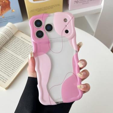 Imagem de DEFBSC Capa para iPhone 17 Pro Max, linda capa de telefone com estampa de arte ondulada transparente para mulheres e meninas, capa protetora durável com moldura ondulada para iPhone 17 Pro Max, rosa