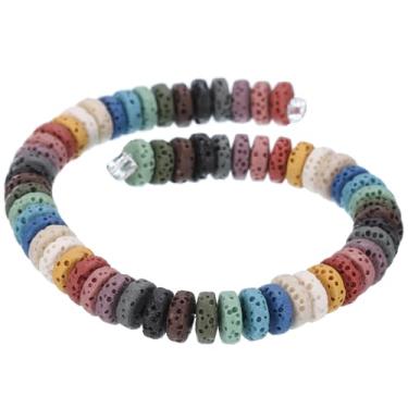 Imagem de Generic Contas de pedra vulcânica de cores mistas para fabricação de joias com difusor de óleo essencial de 8 x 3 mm, 55 peças