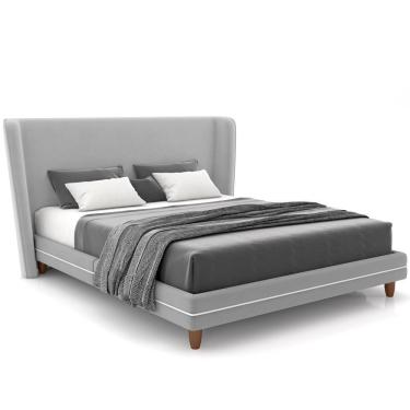 Imagem de Cabeceira Casal Nilo 195cm Com Cama Pés Madeira Suném P05 Veludo Cinza - Lyam Decor
