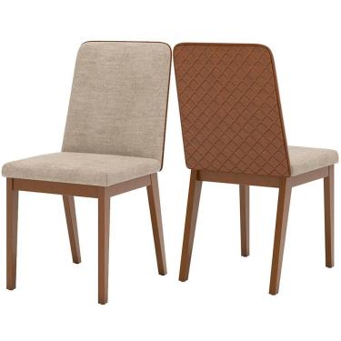 Imagem de Kit 2 Cadeiras Estofadas Pietra Corano Caramelo Suede Creme Henn Corano Caramelo Suede Creme