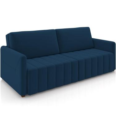 Imagem de Sofá Cama Retrátil Para Sala De Estar 220cm Porthos M03 Veludo Azul - Lyam Decor