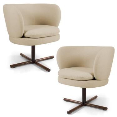 Imagem de Kit 02 Poltronas Decorativas Melissa Base Xis Giratória C-129 Linho Bege Escuro - Domi