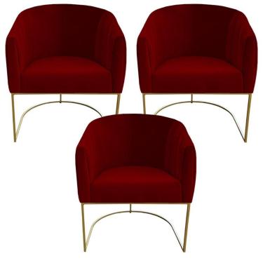 Imagem de Kit 03 Poltrona Julia Com Base De Ferro Sala De Estar Escritório Recepção Clinica Suede Vermelho D'classe Decor