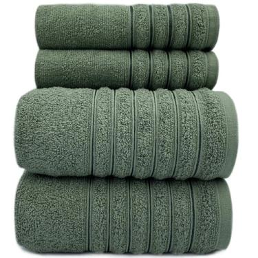 Imagem de Toalha de Banho Gigante, Kit 4 Toalhas (02 Banho e 02 Rosto) Jogo de Toalhas Algodão Grande 75cm X 130cm 460g(VERDE MOSS)