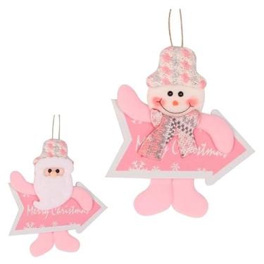 Imagem de Boneco Enfeite Papai Noel Com Placa Rosa Pink para Pendurar Familia Wish 17cm Natal Árvore Led Luzes Guirlanda Decoração