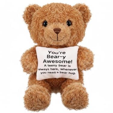 Imagem de Hollowfly Urso de pelúcia ativo de 29 cm com mensagens positivas, coisas fofas, presentes de suporte ativo, presentes motivacionais para mulheres, homens, colegas de trabalho, professores, Natal