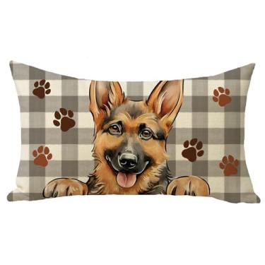 Imagem de Fjfz Capa de almofada decorativa de cachorro pastor alemão 30,5 x 50,8 cm, estampa de pata retangular, decoração de casa ao ar livre, presente de amante de dono de animais de estimação, casa de