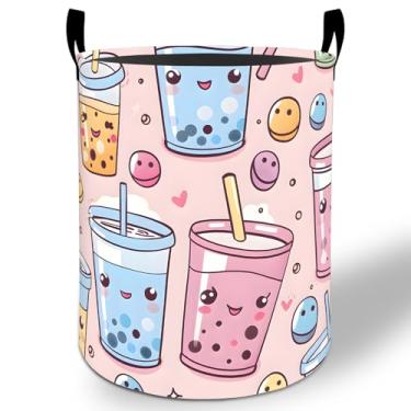 Imagem de Cesto de roupa suja Bubble Tea 50 x 40 cm, balde de armazenamento de roupas Oxford dobrável à prova d'água para quarto, banheiro, quarto, berçário, organizador de brinquedos, presentes para crianças