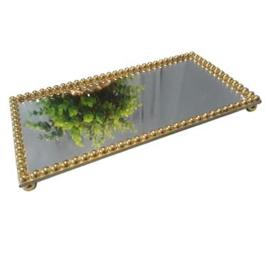 Imagem de Bandeja de espelho decoração quarto lavatório banheiro(Perola Dourada,G 30 × 20)