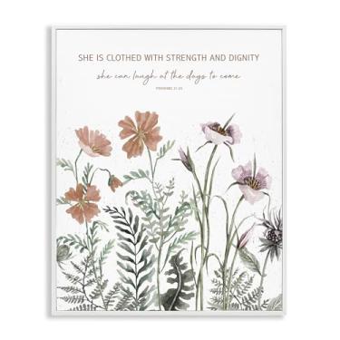 Imagem de Stupell Industries Clothed with Strength Botanicals Gray Framed Giclee Art, design por Cindy Jacobs, 76 x 61 cm