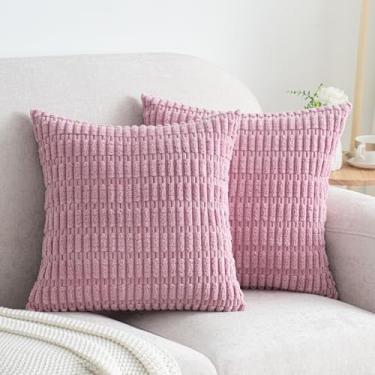 Imagem de Smile of hope Conjunto de 2 capas de almofada rosa blush 50 x 50 cm, capas de almofada de sofá listradas decorativas de veludo cotelê macio boho dia dos namorados decoração de casa moderna para sofá