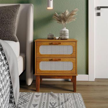 Imagem de Mesa De Cabeceira 2 Gavetas Santorini Nature 45 Cm Com Tela Indiana - Bege