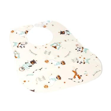 Imagem de Babador Impermeável para Bebê com Bolso Porta Migalhas, Regulagem com Fixadores, PVC, BPA Free, Atóxico, 30x35cm, 6 Meses a 2 Anos (Bege Circus)