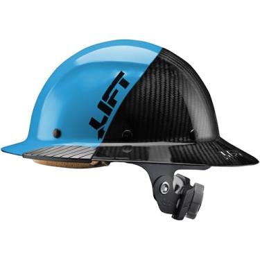 Imagem de Capacete rígido de aba completa de fibra de carbono LIFT SAFETY DAX Fifty 50 | Proteção premium com revestimento de fibra de carbono de dois tons | Suspensão de 6 pontos, ciano/preto