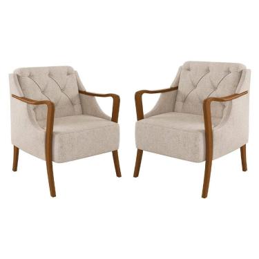 Imagem de Kit 2 Poltronas Decorativas Para Sala De Estar Capitonê Lapa M22 Linho Cru Liso - Mpozenato