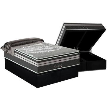 Imagem de Cama Box Baú King: Colchão Molas Ensacadas Paropas Excellent Grafite + Base Crc Suede Black (193x203)