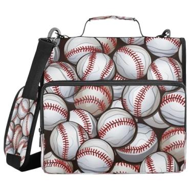 Imagem de ATTX Fichário com zíper padrão de bolas de beisebol com alça acolchoada ajustável – bolsa para fichário com capacidade para 500 folhas com organizador de vários bolsos, serve para laptop de 30 cm #247