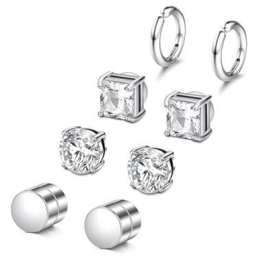 Imagem de SIISPRI Brincos magnéticos para homens e mulheres, 4 pares de brincos de pressão hipoalergênicos brilhantes de zircônia cúbica unissex não perfurados brincos de orelha de ouro falso conjunto de