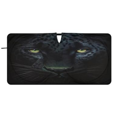 Imagem de Blueangle Para-brisa Pantera Negra Negra - 157.5 cm x 81.3 cm Dobrável Carro Frontal Para-sol Bloqueia Raios UV Viseira de Sol (420)