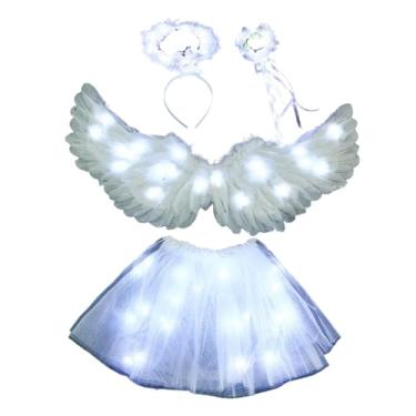 Imagem de MotiveTech Asas de anjo em LED e asas de fada Cupido para brincadeiras criativas e casamentos infantis, S White Light 4piece