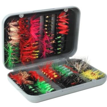 Imagem de Kit de 100 moscas para pesca com mosca seca e molhada caixa truta peixe-bass salmão steelhead pike carpa