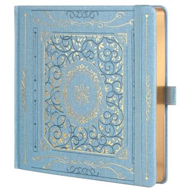 Imagem de TIEFOSSI Caderno de diário pontilhado, caderno de grade de pontos para mulheres e homens, diário de couro PU de capa dura, papel grosso 160 GSM, 160 páginas numeradas com bordas douradas, diário