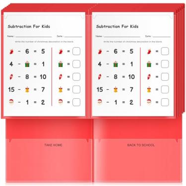 Imagem de Henoyso 24 pastas de plástico para levar para casa com duas mangas transparentes e dois bolsos internos para pais e professores, sala de aula, para estudantes, material escolar, presente de Natal e