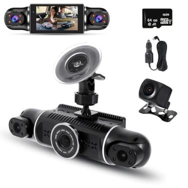 Imagem de Câmera de estrada 4 canais Frontal Traseira Esquerda Direita para Carros Rotativa 360 Cartão 64GB com GPS e Wi-Fi Gravação em Loop WDR Visão Noturna -Sensor Monitoramento Estacionamento Lente Ângulo U