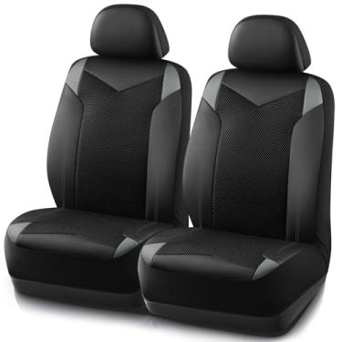 Imagem de PIC AUTO Capa de assento de carro, capa de assento frontal de malha super respirável para carros, capas de assento de couro cinza, ajuste universal, durável, compatível com airbag, adequada para SUVs