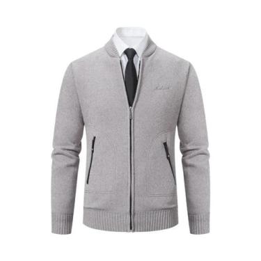 Imagem de Suéter Cardigan Masculino Grosso E Quente Com Gola Alta, Casual E Solt