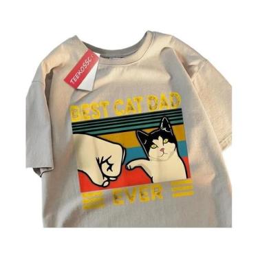 Imagem de Camiseta Oversized De Algodão Melhor Pai De Gato De Todos Tops Punch P