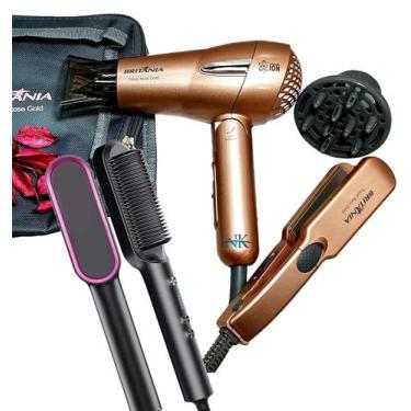 Imagem de Kit Mini Secador De Cabelo Britania 1200w Difusor Chapinha Titanium Pe