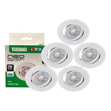 Imagem de Kit 5 Spot Led Neo Mr16 Embutir Redonda 5w Taschibra 6500k