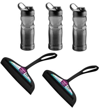 Imagem de Kit 2 Rodo de pia Preto e 3 Garrafa Plástica Fitness Preto 500ml