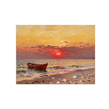 Imagem de BMZFYBS Arte de parede paisagem imagem em tela - barco de praia pôr do sol - decoração moderna - impressões de pintura para sala de estar quarto 80 x 105 cm 31 x 41 pol sem moldura
