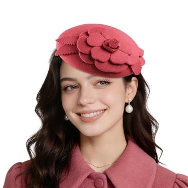 Imagem de Comott Boina feminina de lã para mulheres, boina francesa, para homens e mulheres, festas à fantasia (rosa)