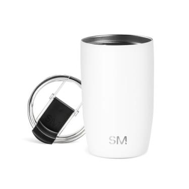 Imagem de Simple Modern Caneca de café de viagem com tampa flip | Copo térmico térmico reutilizável de aço inoxidável com isolamento térmico para café gelado | Presentes para mulheres homens e mulheres | Coleção Voyager | 355 ml | Branco de inverno