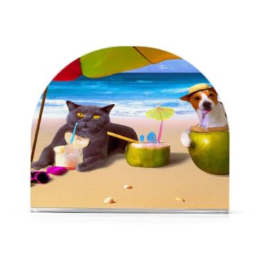 Imagem de JUZIHAI Suporte de guardanapo de gato e cachorro de praia para mesa dispensador de guardanapo de acrílico para mesa suporte de lenços independente para cozinha sala de jantar bar festa decoração de