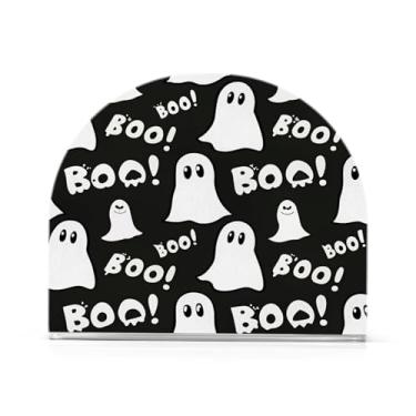 Imagem de JUZIHAI Suporte de guardanapo de Halloween Boo para mesa dispensador de guardanapo de acrílico para mesa suporte de lenços independente para cozinha sala de jantar bar festa decoração de casa