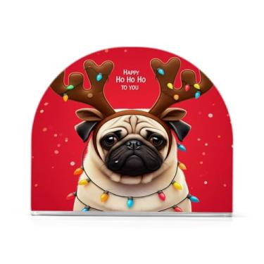 Imagem de JUZIHAI Suporte de guardanapo de chifres de pug de Natal para mesa, dispensador de guardanapo de acrílico, suporte de lenços independente de mesa para cozinha, jantar, bar, festa, decoração de casa