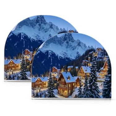 Imagem de Qilmy Mountain Village Suporte de guardanapo de acrílico de Natal, suporte de lenços de mesa independente transparente, dispensador de papel de coquetel para cozinha, jantar, restaurante, bar