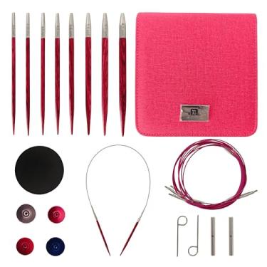 Imagem de 8 pares de agulhas de crochê intercambiáveis de madeira de bétula, conjunto de agulhas de tricô circulares, suéter removível, fio de tecelagem, agulha de tricô
